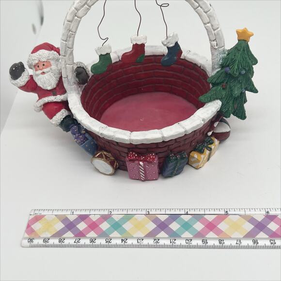Christmas Themed Ceramic Candy Dish - Santa with Presents, Stockings, and Tree - Picture 6 of 7